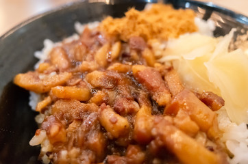 Taiwanese snacks of Chinese braised pork on rice