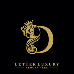 Fototapeta Initial letter D luxury beauty flourishes ornament with crown logo template. obraz