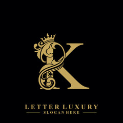 Initial letter K luxury beauty flourishes ornament with crown logo template.