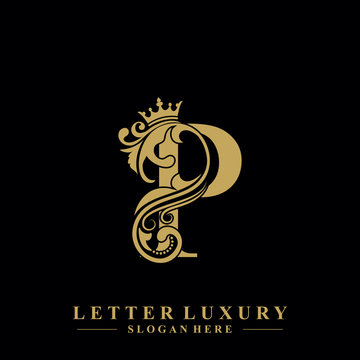 Initial letter P luxury beauty flourishes ornament with crown logo template.