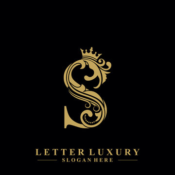 Initial letter S luxury beauty flourishes ornament with crown logo template.