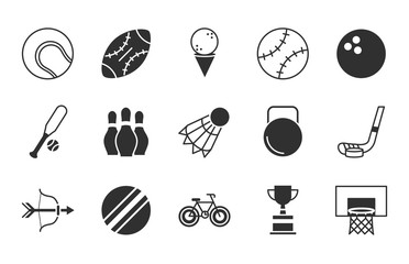 pictogram sport equipment related icons set
