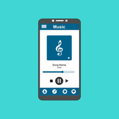 Vector illustration of music player flat design , UI design concept with icons and web elements