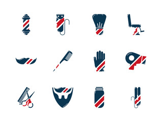 barber shop accessories tools cosmetics icons set