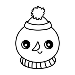 cute snowman with hat and scarf happy christmas thick line