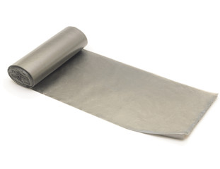 roll of plastic garbage bags isolated on white background.