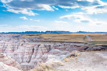Scenic view of Rock formations in Badlands National Park, South Dakota, USA in the day light