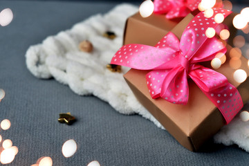 New year, festive background with gifts. preparation for Christmas