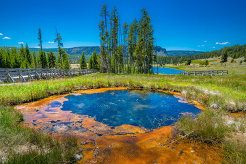 Yellowstone National Park - Gem pool and pinto spring in the cascade geyser group viewpoint, west gate , wyoming, USA