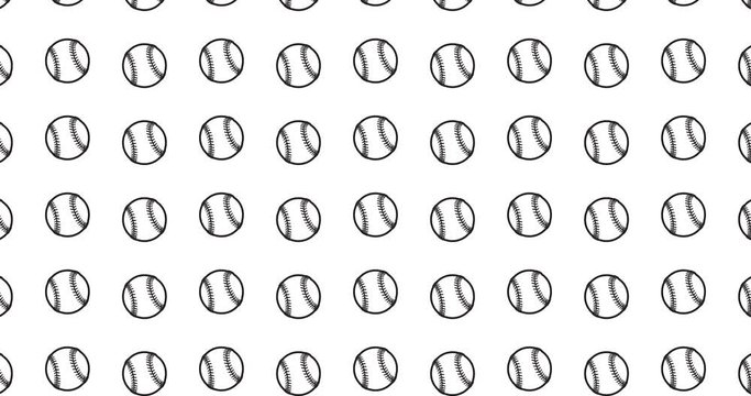 Baseball balls background clip motion backdrop video in a seamless repeating loop.  Black and white sports themed baseball icon pattern background high definition motion video clip