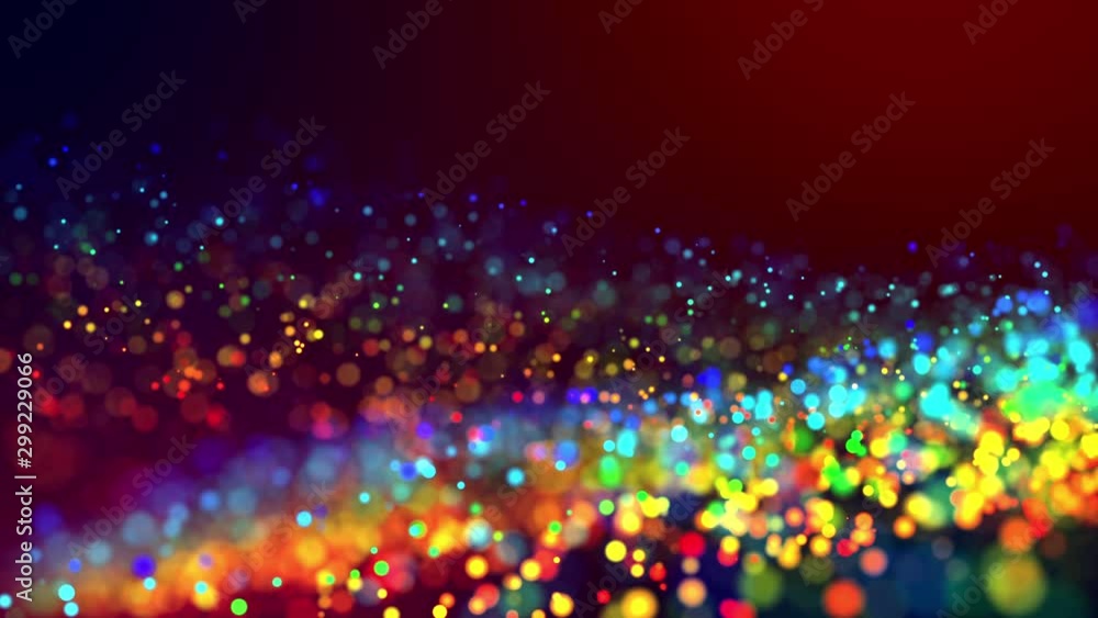 Poster glitter magic multicolor particles fly and glow in viscous liquid with amazing shining bokeh for fan