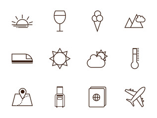 tourism vacations travel related icons set line style