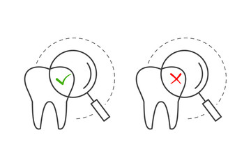Dental health check up concept. Outline thin line illustration. Flat and isolated on white background. 