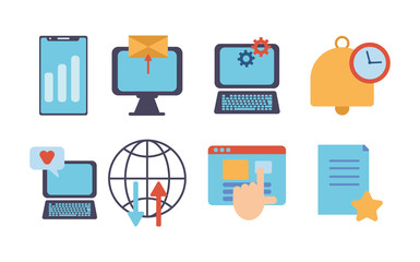 technology data digital multimedia icons set