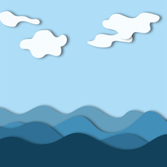 Beautiful sea and sky background paper cut style vector illustration