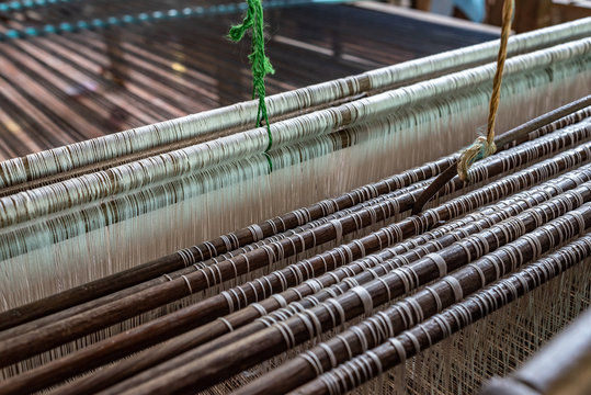 Traditional weaving wooden machine in Cambodia 