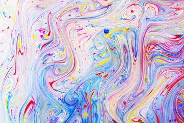 Abstract painting technique Ebru .Turkish style Ebru on the water with acrylic paints press waves.Modern art marble liquid texture 