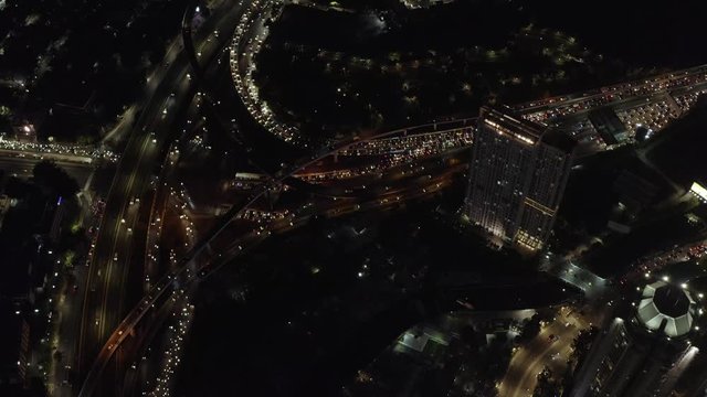 Aerial of traffic at night on the busy interchange of Tomang Fly Over Jakarta, Dolly