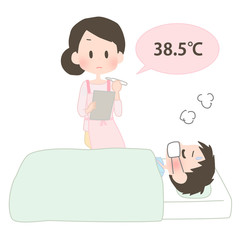 子供を看病する母親