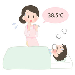 子供を看病する母親