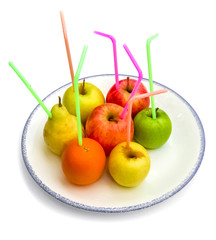 fruits in a plate, white background 