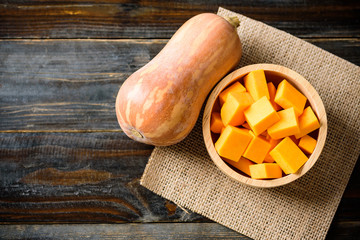 Sliced butternut squash in a bowl for cooking