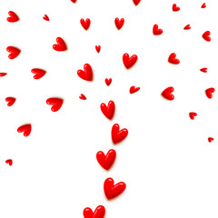 小さい赤のハートが木のように、噴水のようにきれいに散りばめられているイメージと白バック