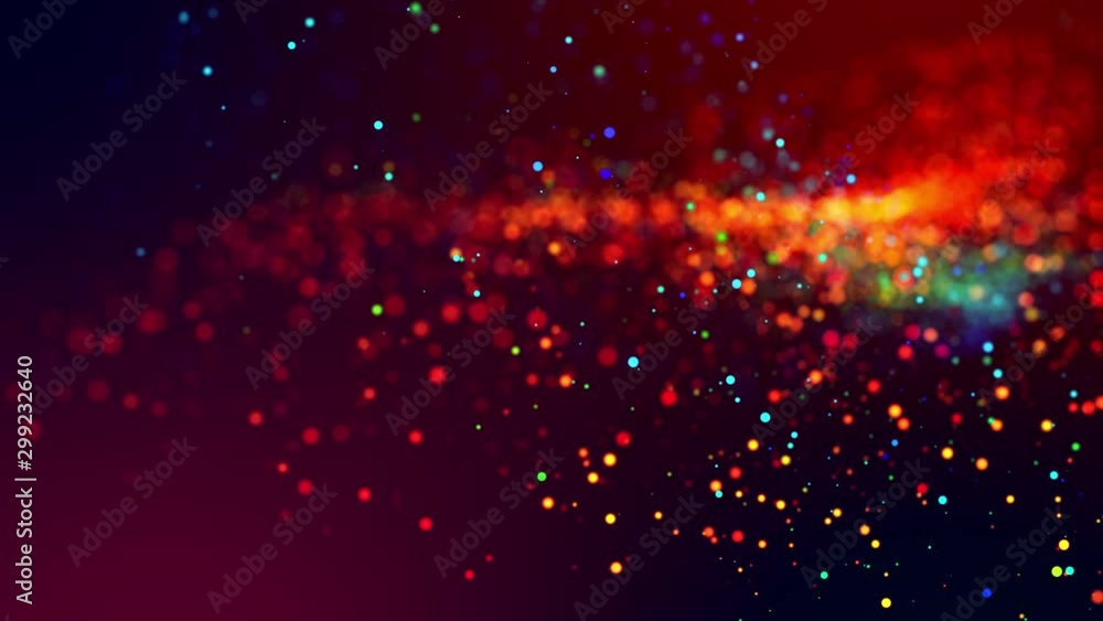 Poster glitter magic multicolor particles fly and glow in viscous liquid with amazing shining bokeh for fan