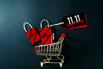 shopping cart and shopping bag, year-end sale, 11.11 singles day sale concept