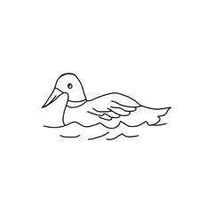 Line drawing of a swan swimming in a river