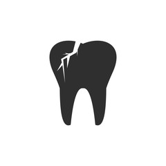 Cracked tooth flat icon. Isolated on white background. 