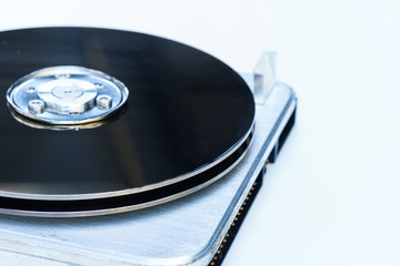 Inside hard drive cylinder and head macro.	
