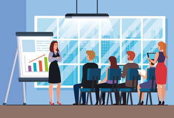 meeting of business people with infographic vector illustration design