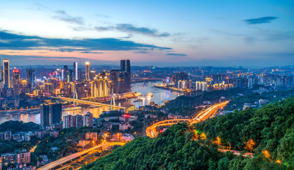 Naklejka na ściany i meble Night view of Chongqing Architecture and urban skyline..