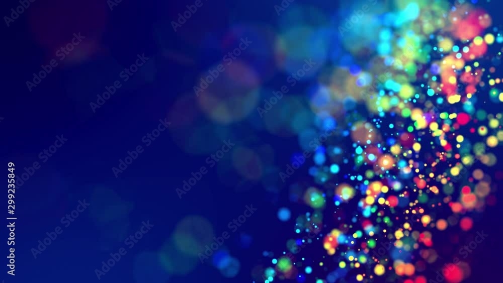 Poster glitter magic multicolor particles fly and glow in viscous liquid with amazing shining bokeh for fan