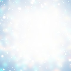 Snow white blue soft frame. Winter empty background. Delicate festive decoration. Snowfall blurred texture. 