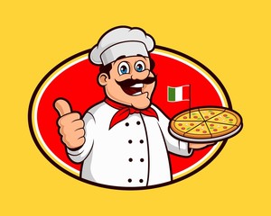 Pizza master chef, italian food product, character cartoon vector