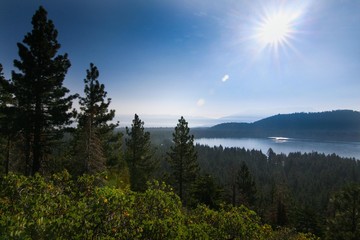 Lens Flare overlooking lake