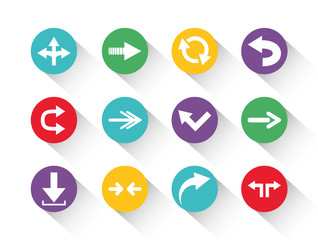 set of round block color arrows icons with shadow