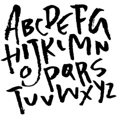 Hand drawn dry brush font. Modern brush lettering. Grunge style alphabet. Vector illustration.