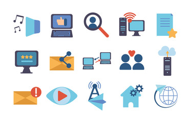 technology data digital multimedia icons set