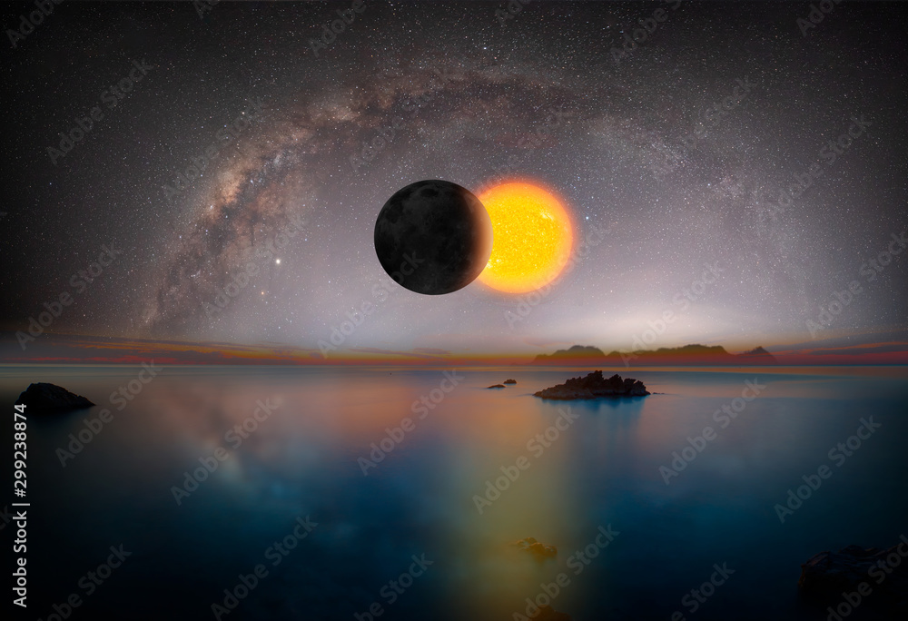Poster Solar Eclipse with milky way 