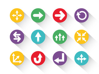 set of round block color arrows icons with shadow