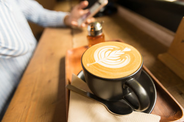 Picture close up of good morning coffee, Latte in coffee shop
