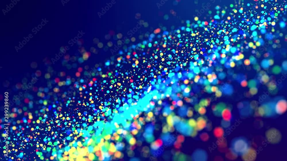 Poster glitter magic multicolor particles fly and glow in viscous liquid with amazing shining bokeh for fan