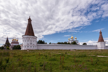 General view of the monastery from the lake. Russian shrines. Joseph-Volotsky Monastery in Teryaev....