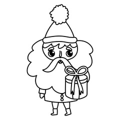 santa claus holding gift box merry christmas thick line