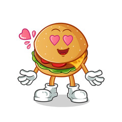 burger fall in love cartoon vector mascot illustration