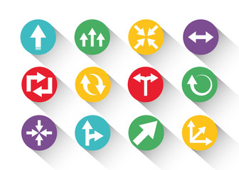 set of round block color arrows icons with shadow