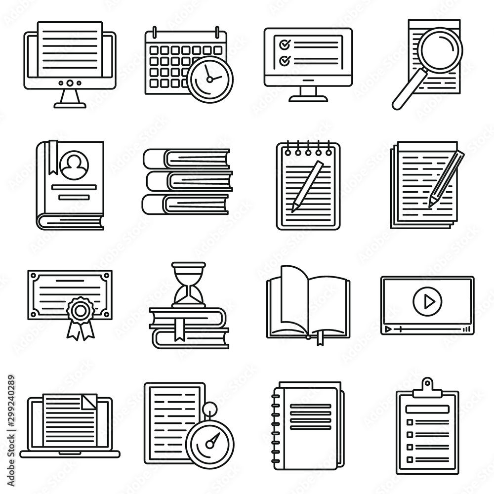 Poster education preparation for exams icons set. outline set of education preparation for exams vector ico